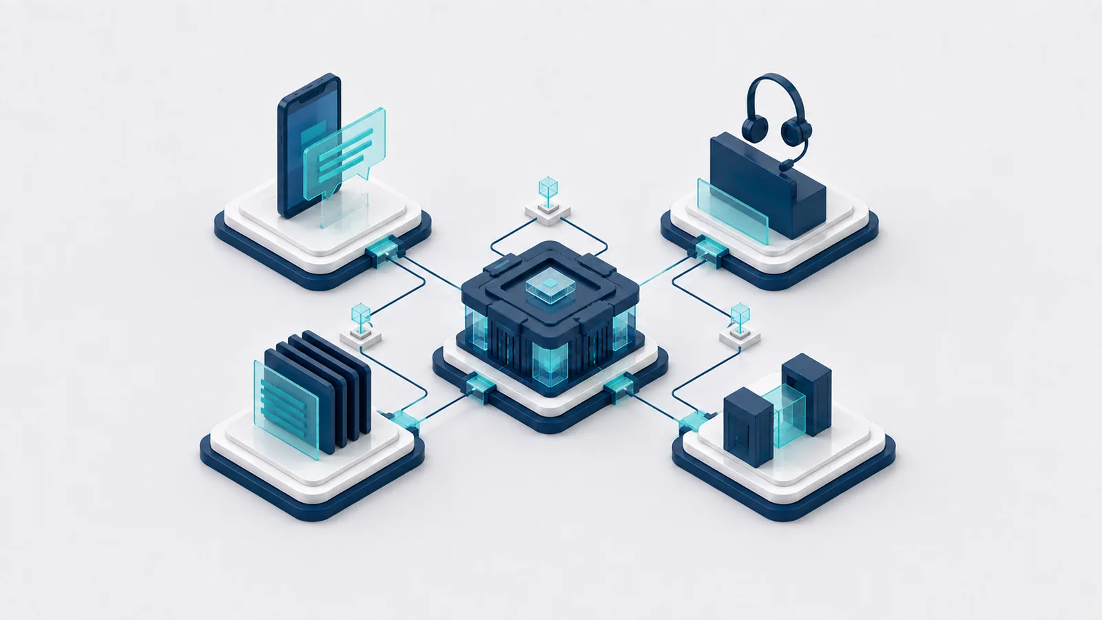 Customer request channel connected to banker review and service fulfilment