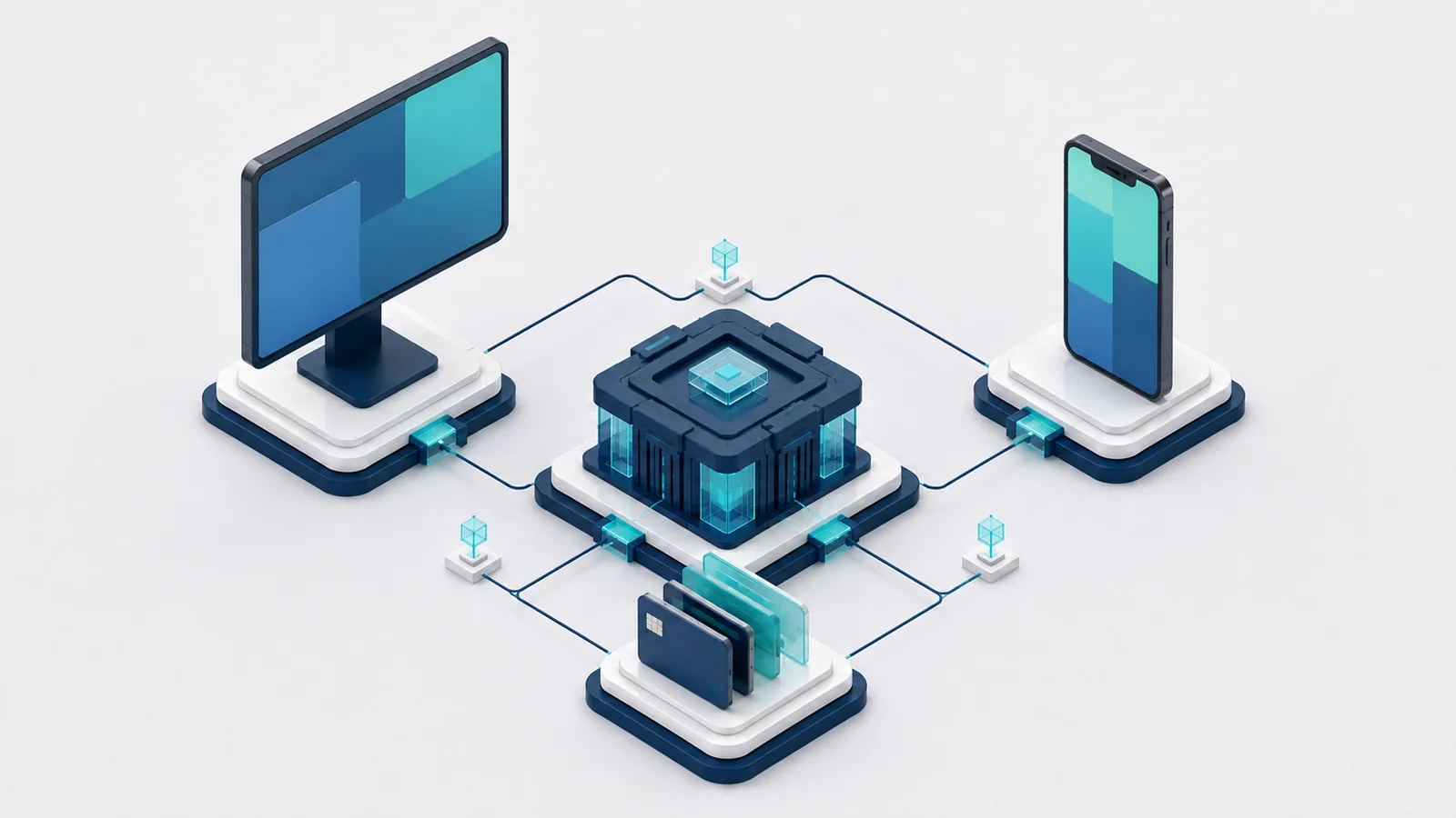 Abstract desktop and mobile banking devices connected to one banking core