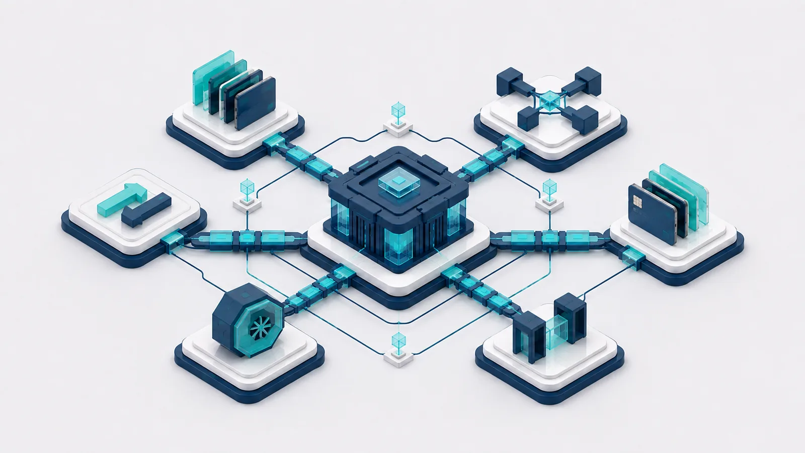 Banking software core connected to account, payment, card, conversion and custody infrastructure