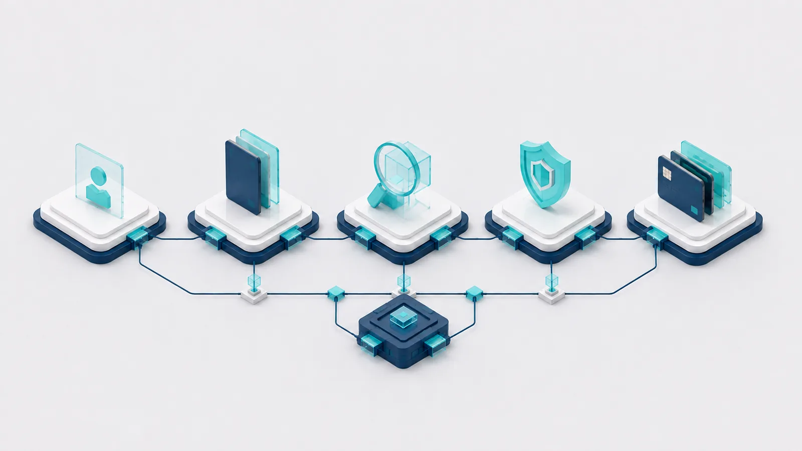 Identity and company records passing through an illustrative review and onboarding pipeline